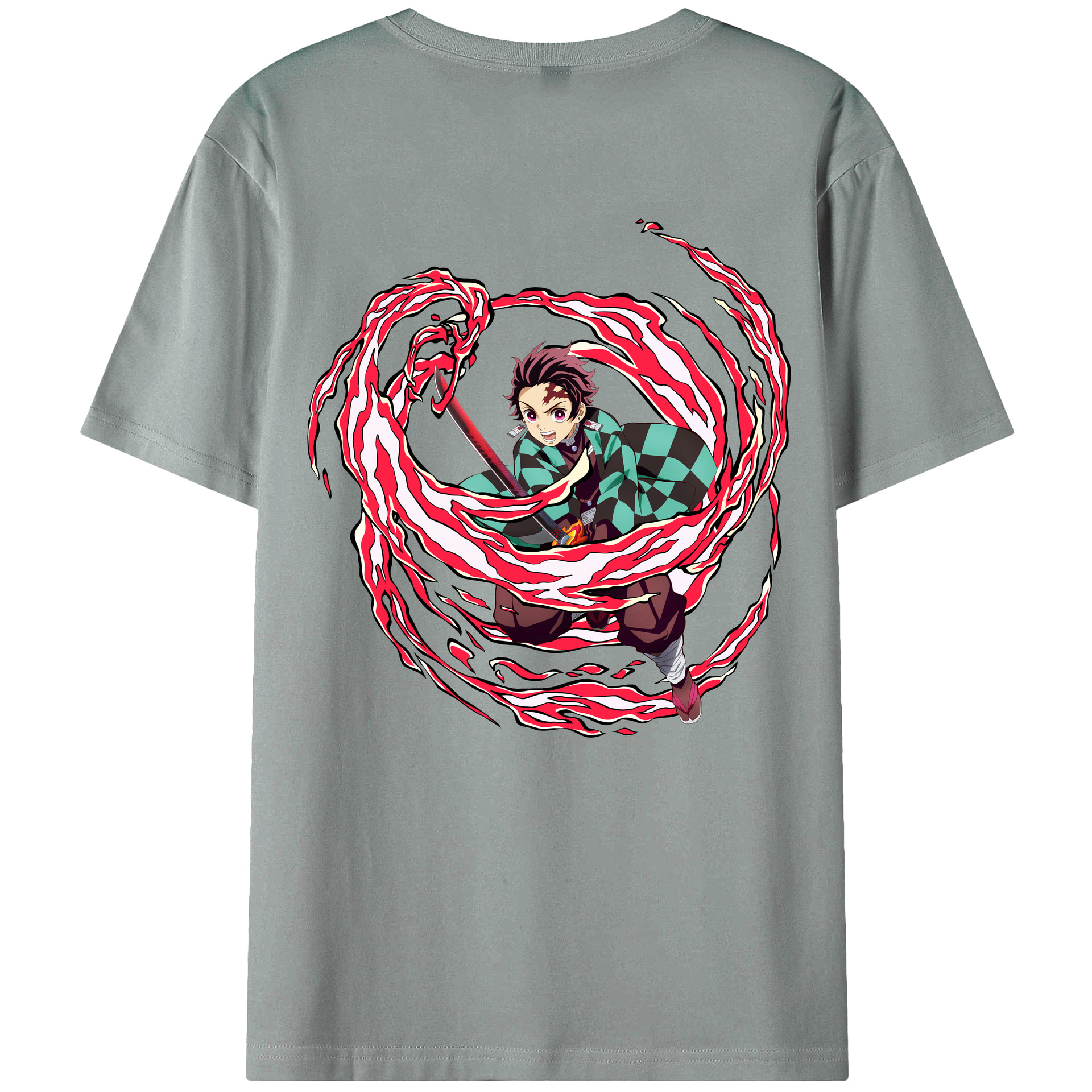 （画像用） 鬼滅の刃 竈門 炭治郎／かまど たんじろう Kamado Tanjirou 綿100％ メンズ半袖Tシャツ（バックプリント） 通気性